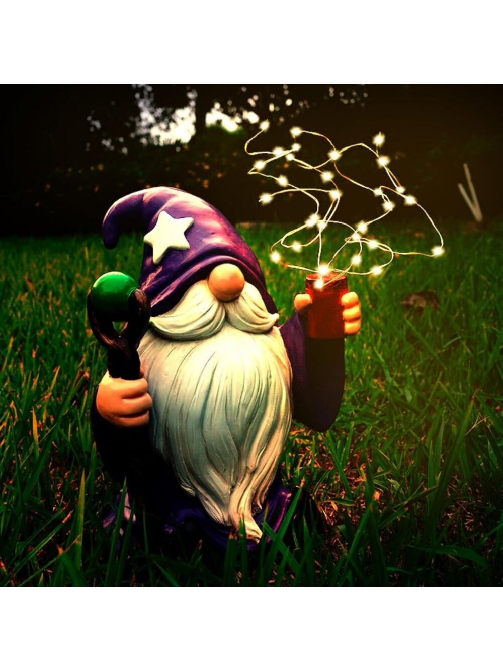 Patriotic Garden Gnome Statue with Fairy Lights | Waterproof Outdoor Decor for